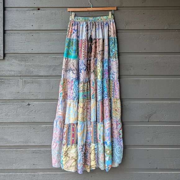 India Boutique Colorful Patchwork Lightweight Flowy Maxi Skirt Free Size - Picture 1 of 9
